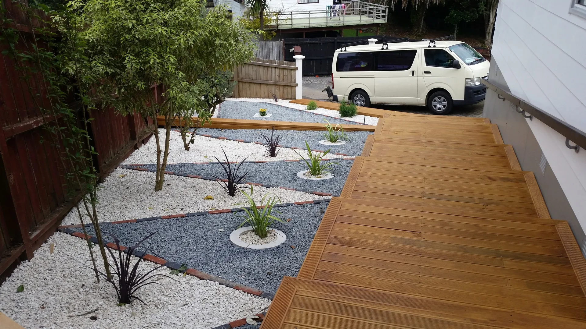 Landscaping and timber deck project completed by JHJ Homes